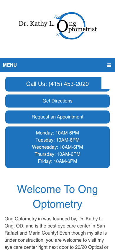 Ong Optometry homepage viewed on a mobile phone screen